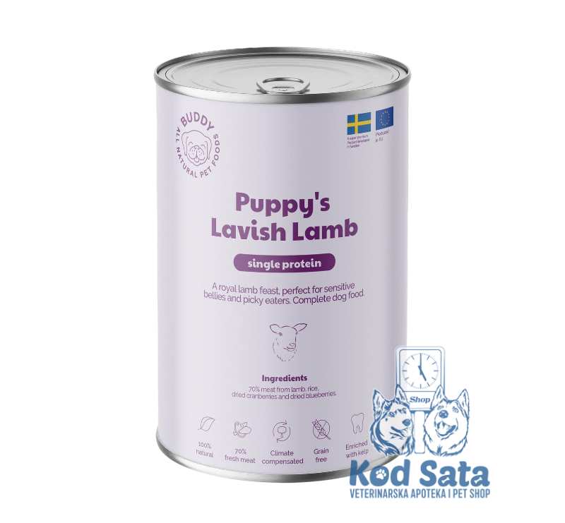 Buddy Puppy's Lavish Lamb Konzerva Za Štence, Jagnjetina 400g