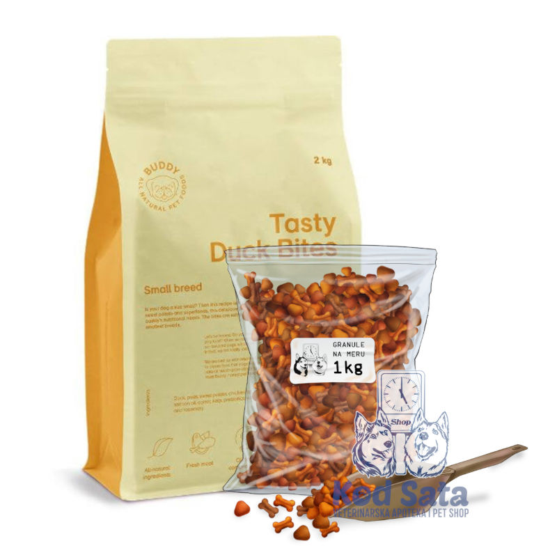 Buddy Tasty Duck Bites, Hrana Za Male Izbirljive Rase, Pačetina, Na razmeru 1kg