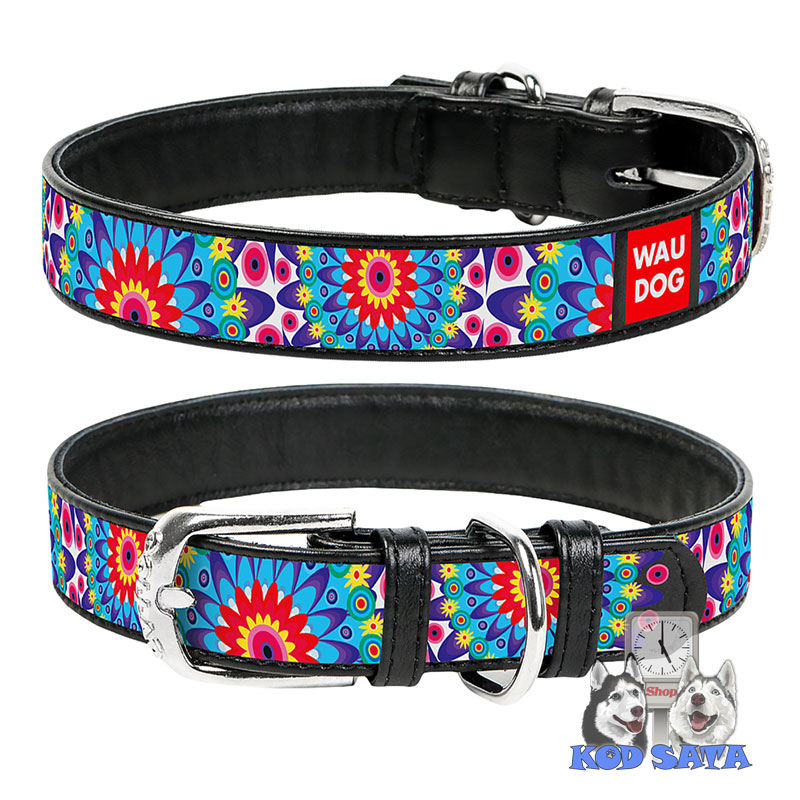 Collar Waudog Kožne Ogrlice Za Pse, Crna Sa Cvetićima