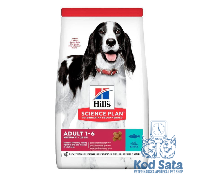 Hill's Adult Medium, Hrana Za Pse Srednjeg Rasta, Tuna i Pirinač