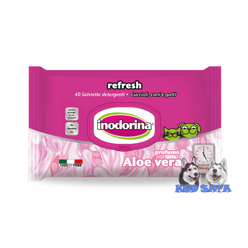 Inodorina Refresh Vlažne Maramice Za Pse i Mačke Sa Miri Sa Mirisom Aloe Vera