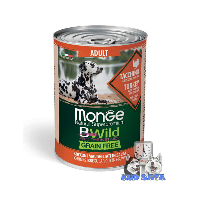 Monge Bwild Grain Free Konzerva Za Odrasle Pse Ćuretina 400g