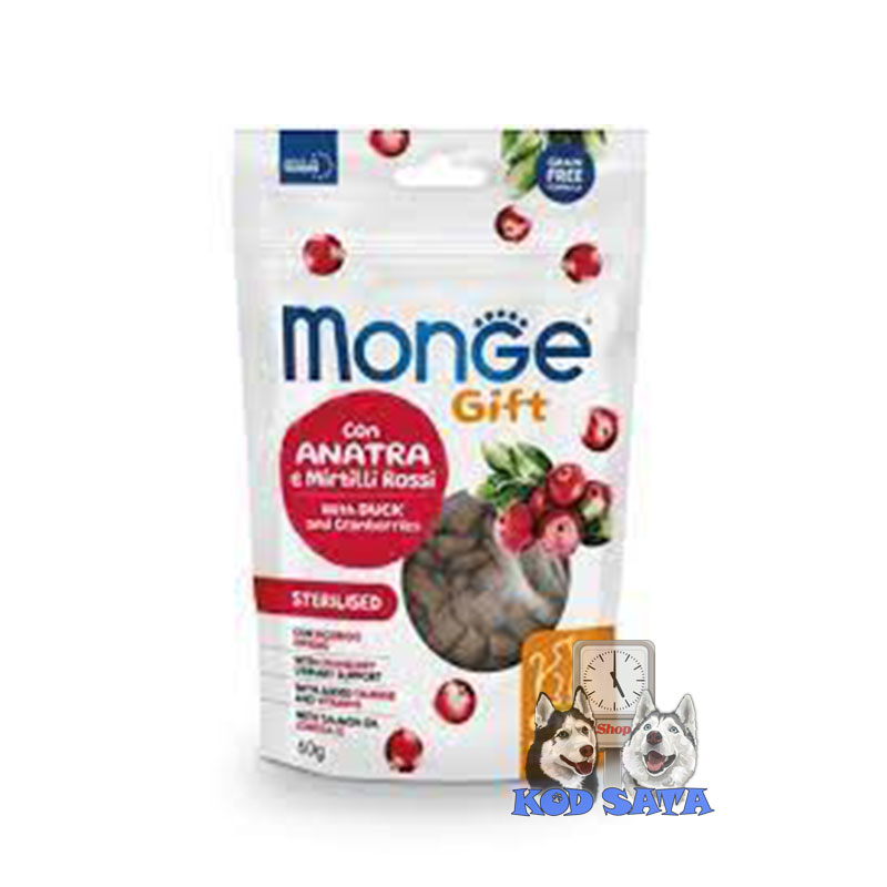 Monge Hraskava Poslastica Za Sterilisane Mačke, Pačetina i Brusnica 60g