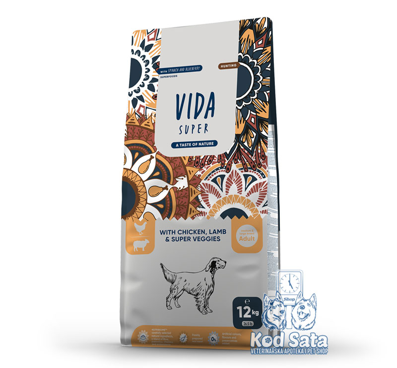 Vida Super Hunting  Hrana Za Pse Srednjih i Velikih Rasa, Piletina, Jagnjetina i Povrće 12kg
